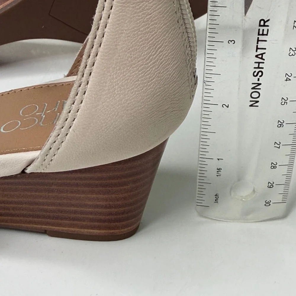 Franco Sarto Dutch Wedge Sandals Womens Cream Leather Strappy Minimalist 7.5M